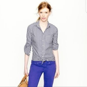 J Crew Thomas Mason Navy Blue Gingham Shirt Sz 2